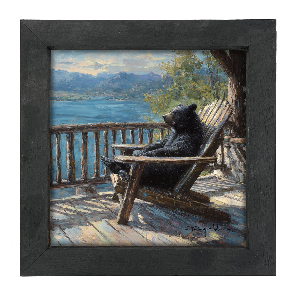 Bear Enjoying the Day on Porch - Framed Art