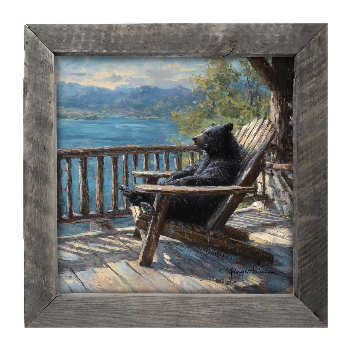 Bear Enjoying the Day on Porch - Framed Art