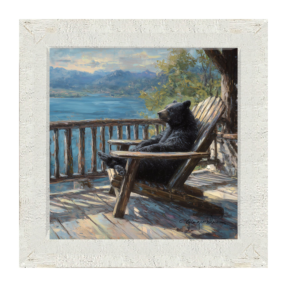 Bear Enjoying the Day on Porch - Framed Art