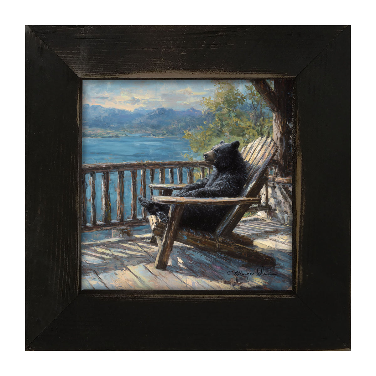 Bear Enjoying the Day on Porch - Framed Art
