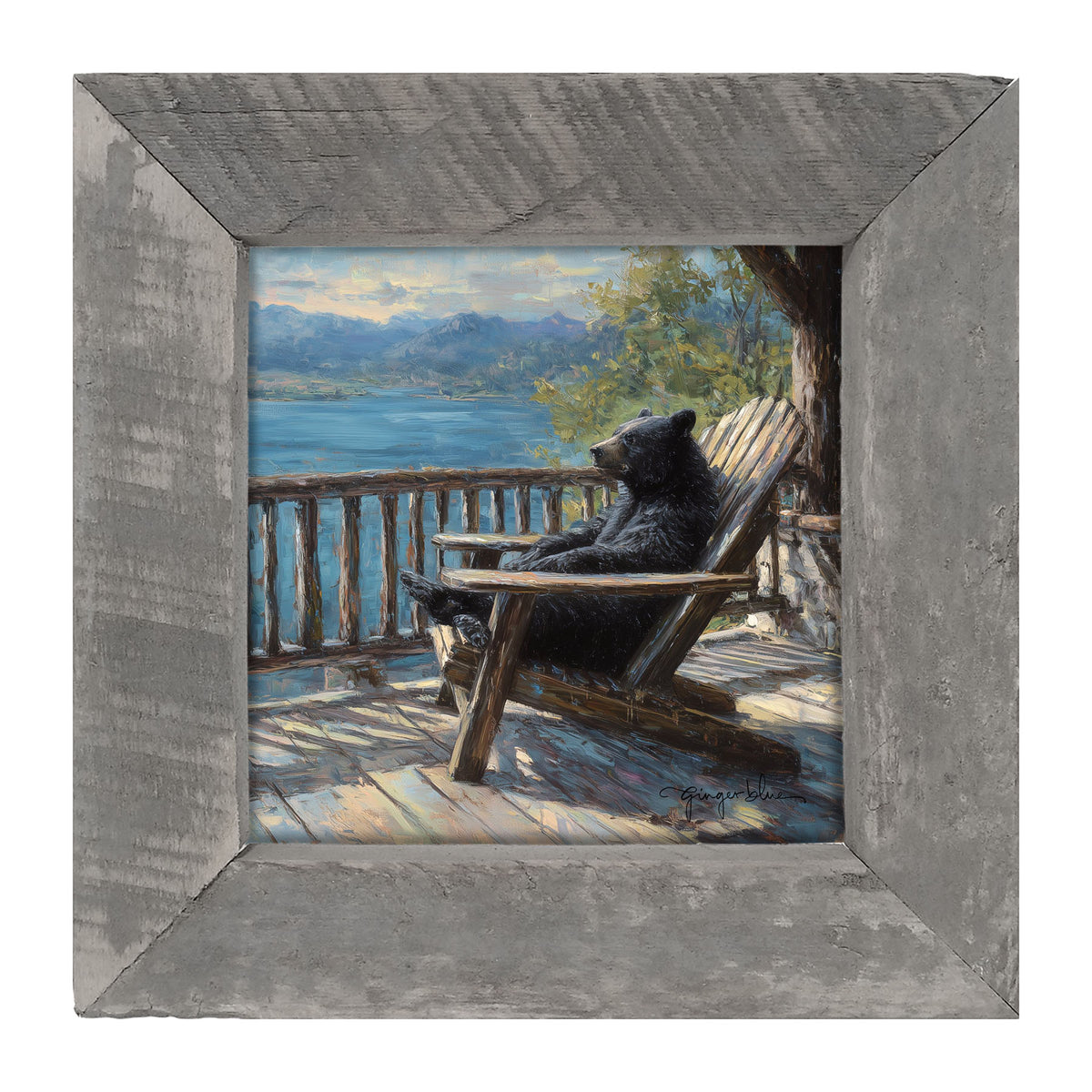 Bear Enjoying the Day on Porch - Framed Art