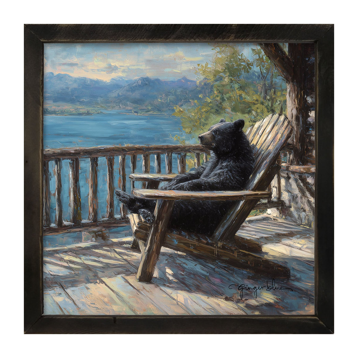 Bear Enjoying the Day on Porch - Framed Art
