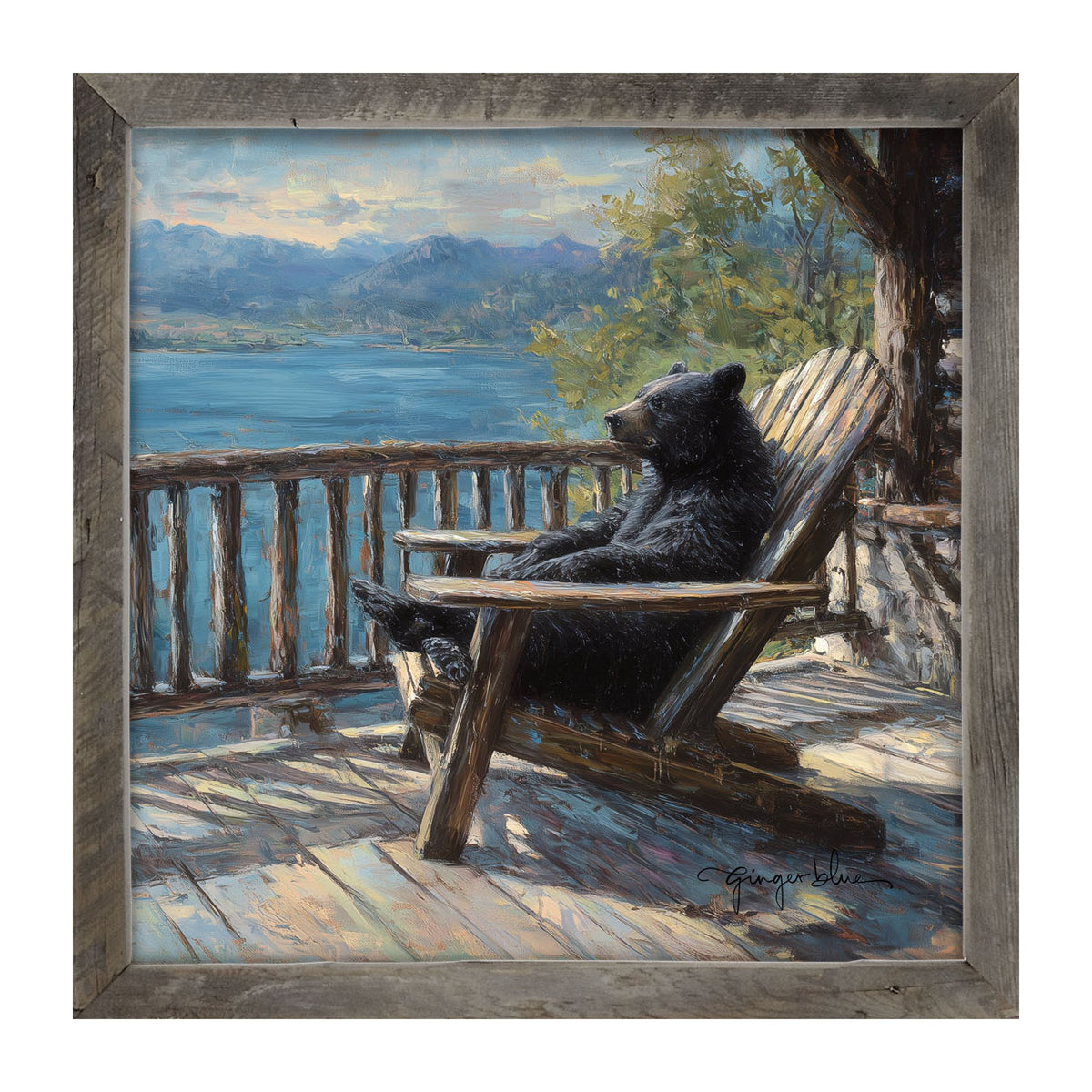 Bear Enjoying the Day on Porch - Framed Art