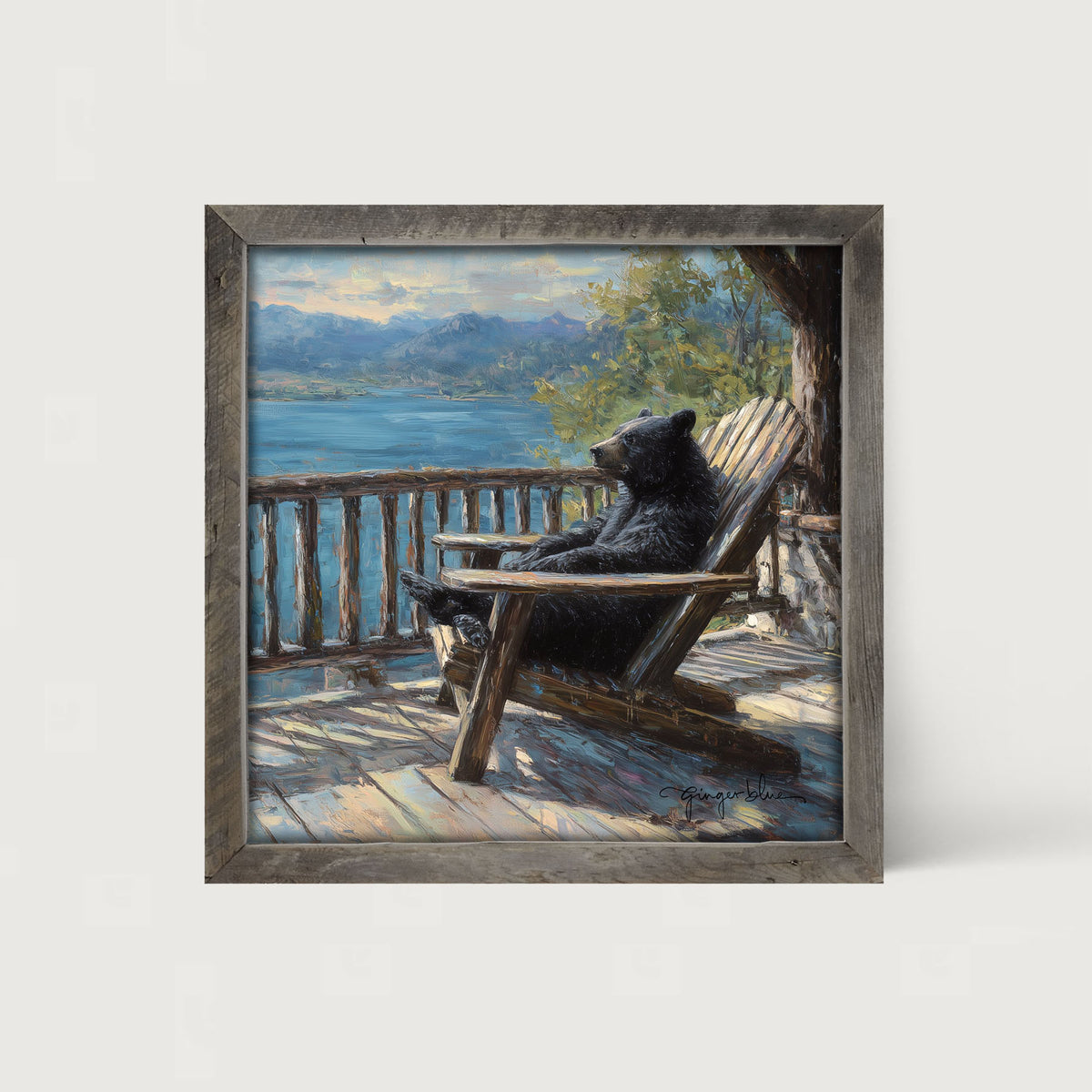Bear Enjoying the Day on Porch - Framed Art