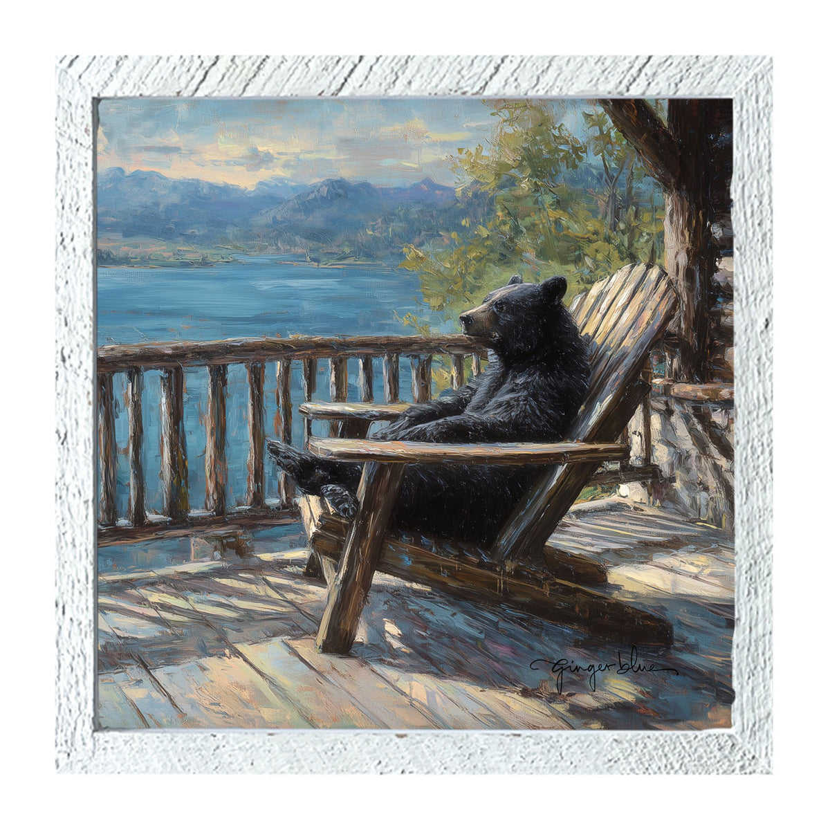 Bear Enjoying the Day on Porch - Framed Art
