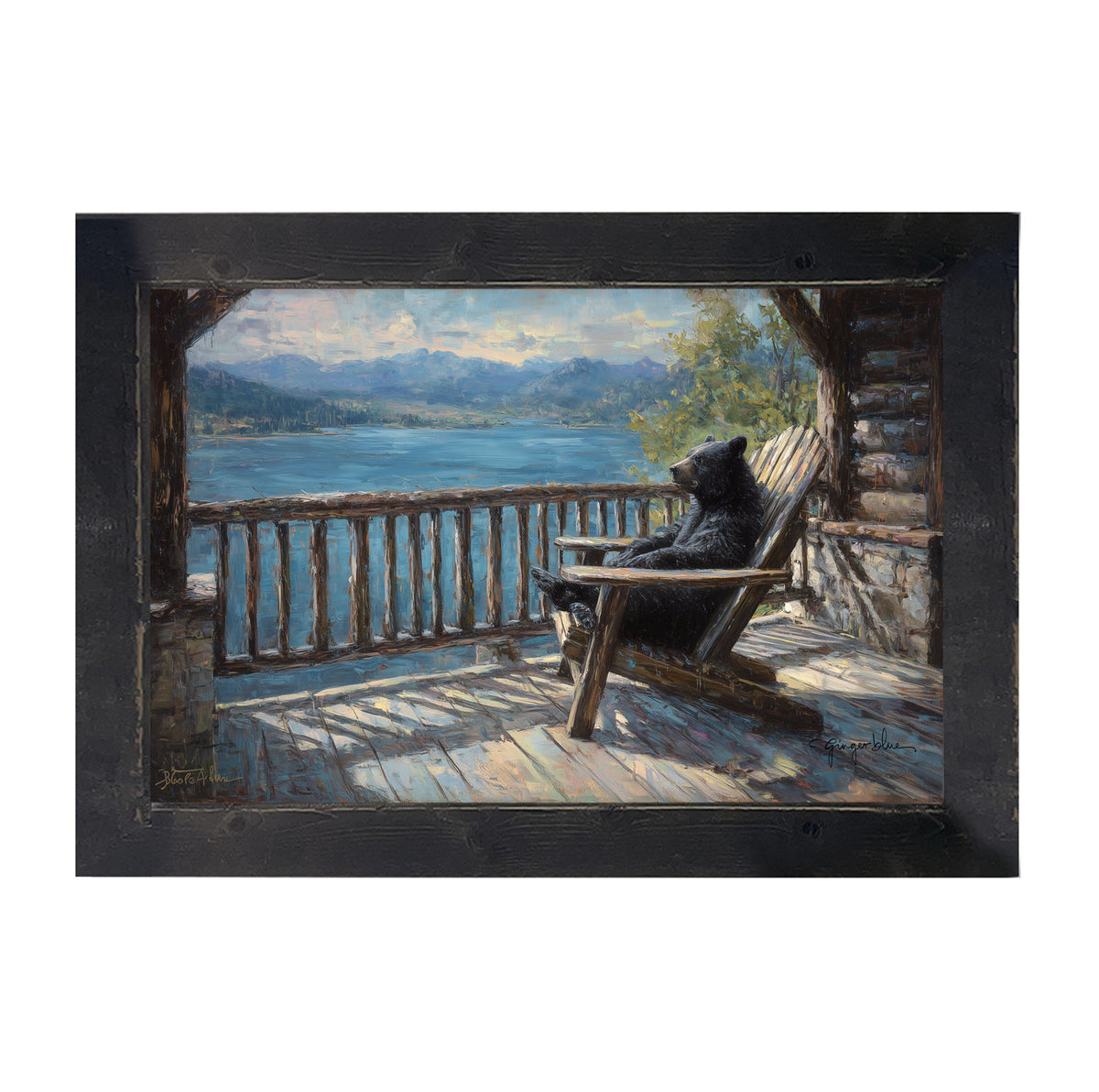 Bear Enjoying the Day on Porch - Framed Art