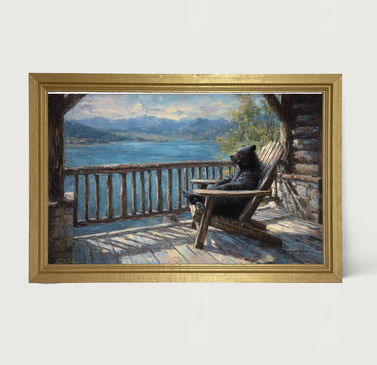 Bear Enjoying the Day on Porch - Framed Art