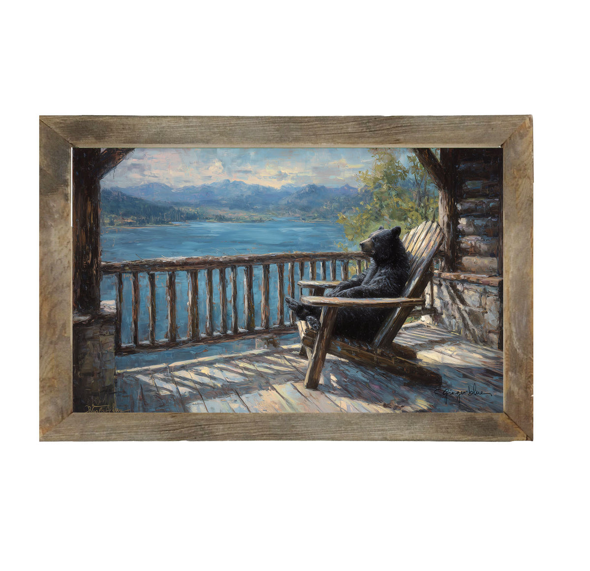 Bear Enjoying the Day on Porch - Framed Art