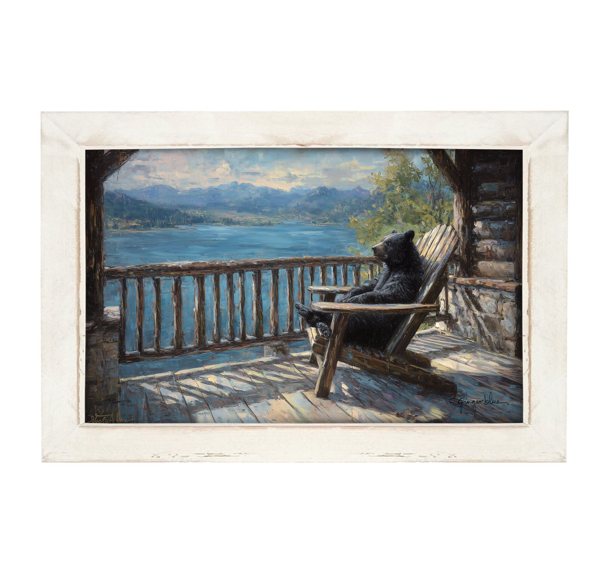 Bear Enjoying the Day on Porch - Framed Art