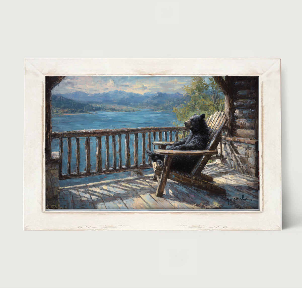 Bear Enjoying the Day on Porch - Framed Art