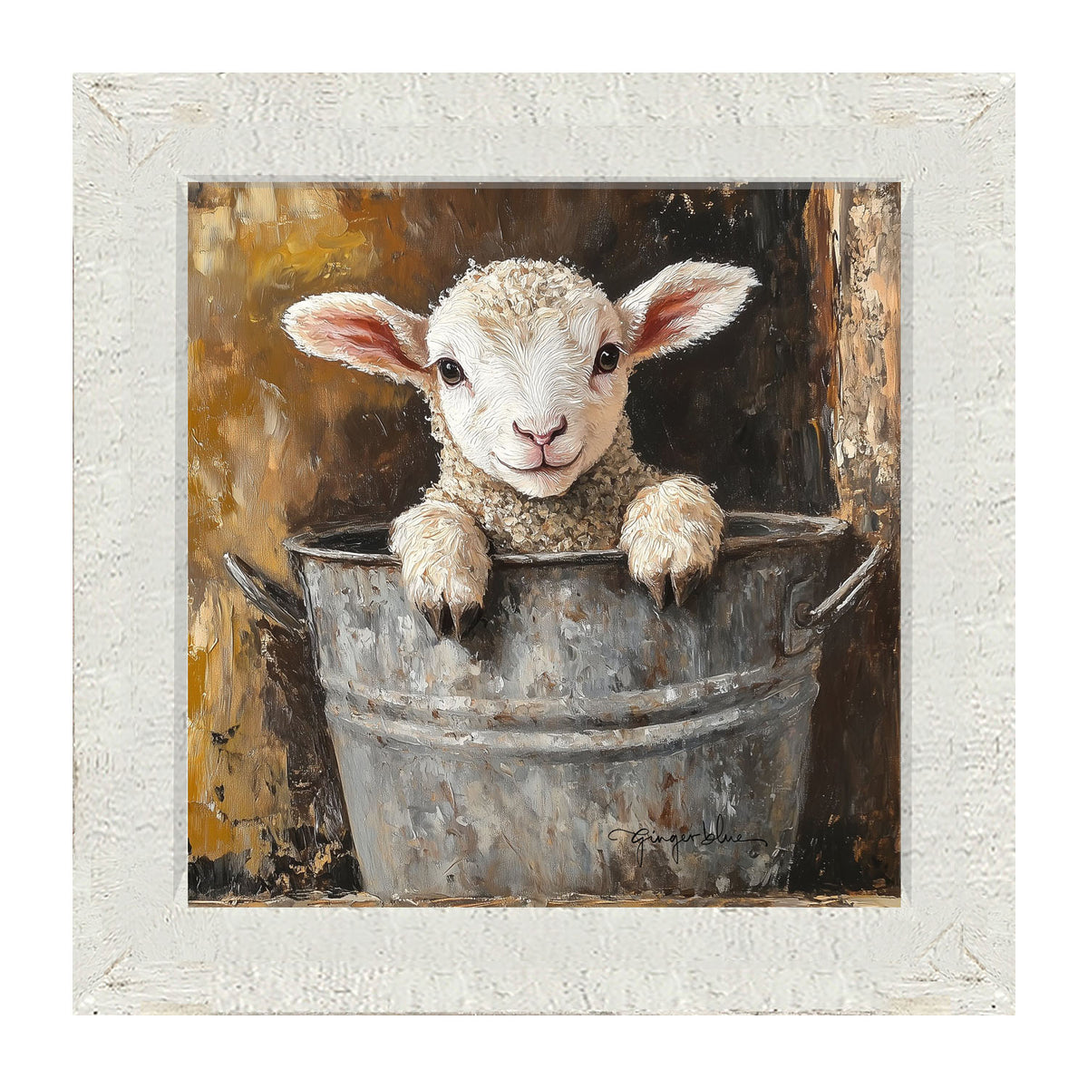 Baby Lamb in Metal Bucket - Framed Art