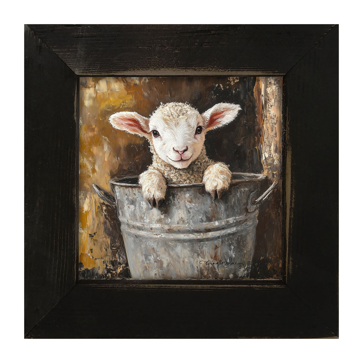 Baby Lamb in Metal Bucket - Framed Art