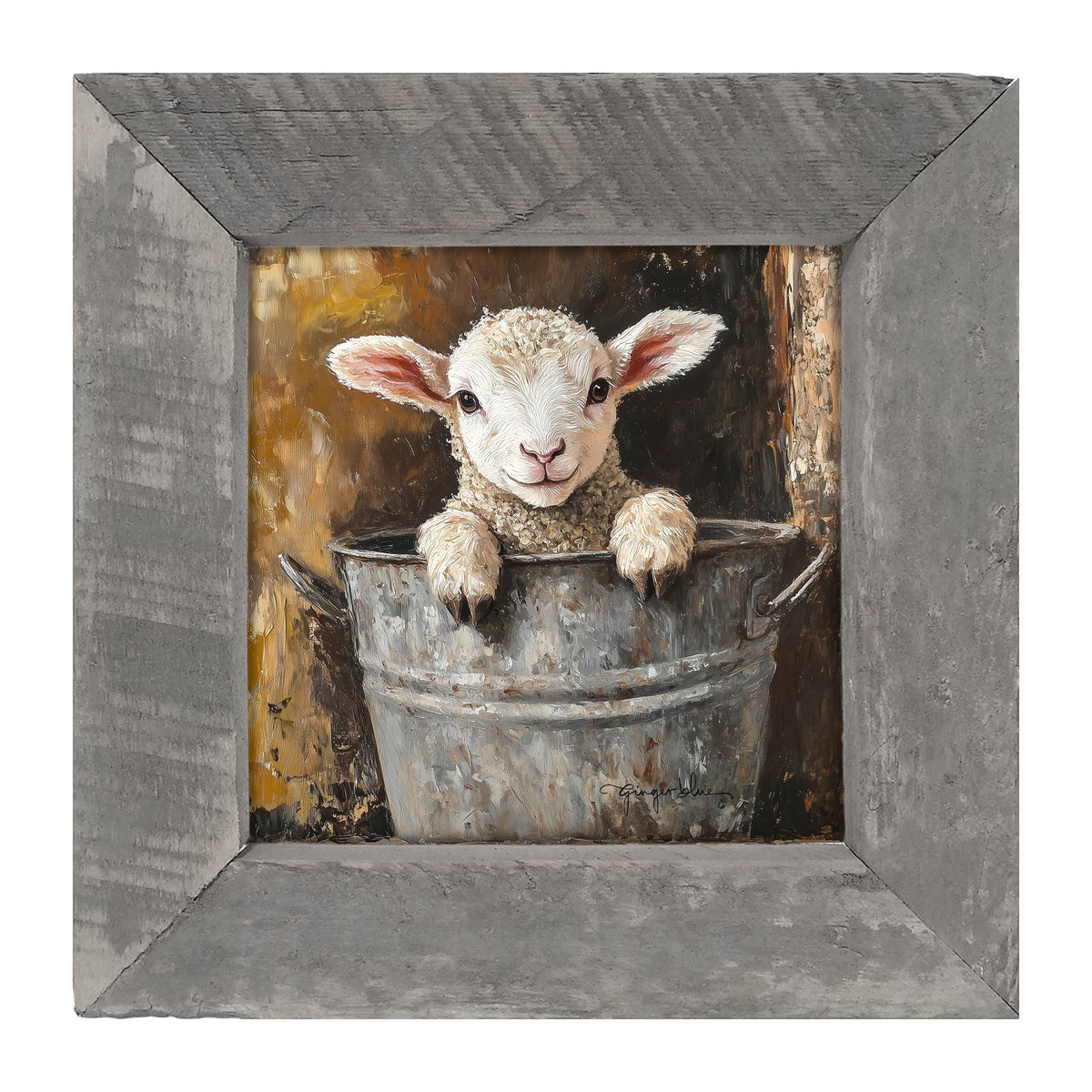 Baby Lamb in Metal Bucket - Framed Art