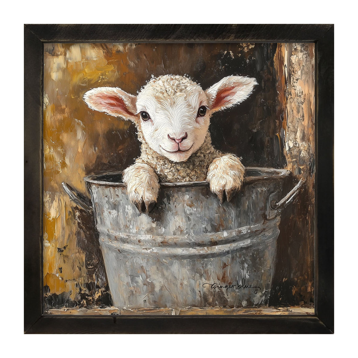 Baby Lamb in Metal Bucket - Framed Art