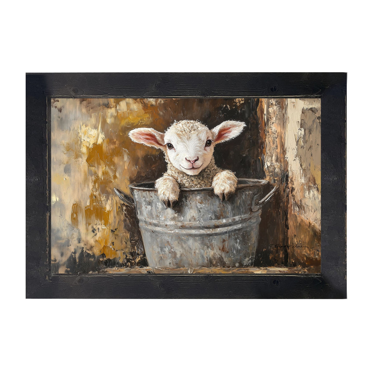Baby Lamb in Metal Bucket - Framed Art
