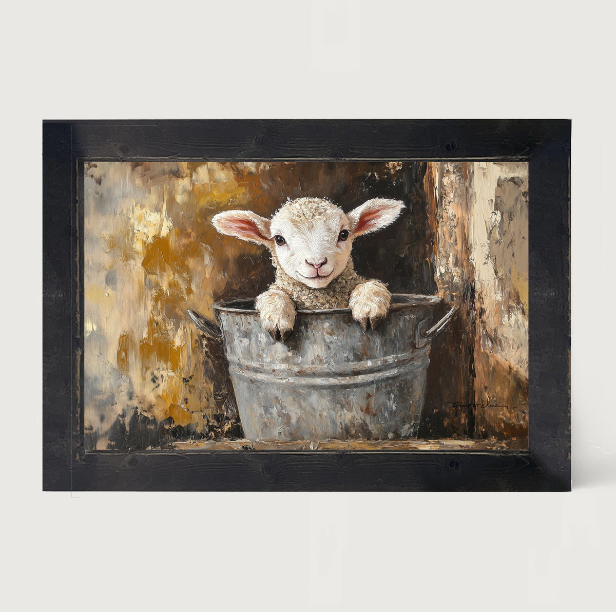 Baby Lamb in Metal Bucket