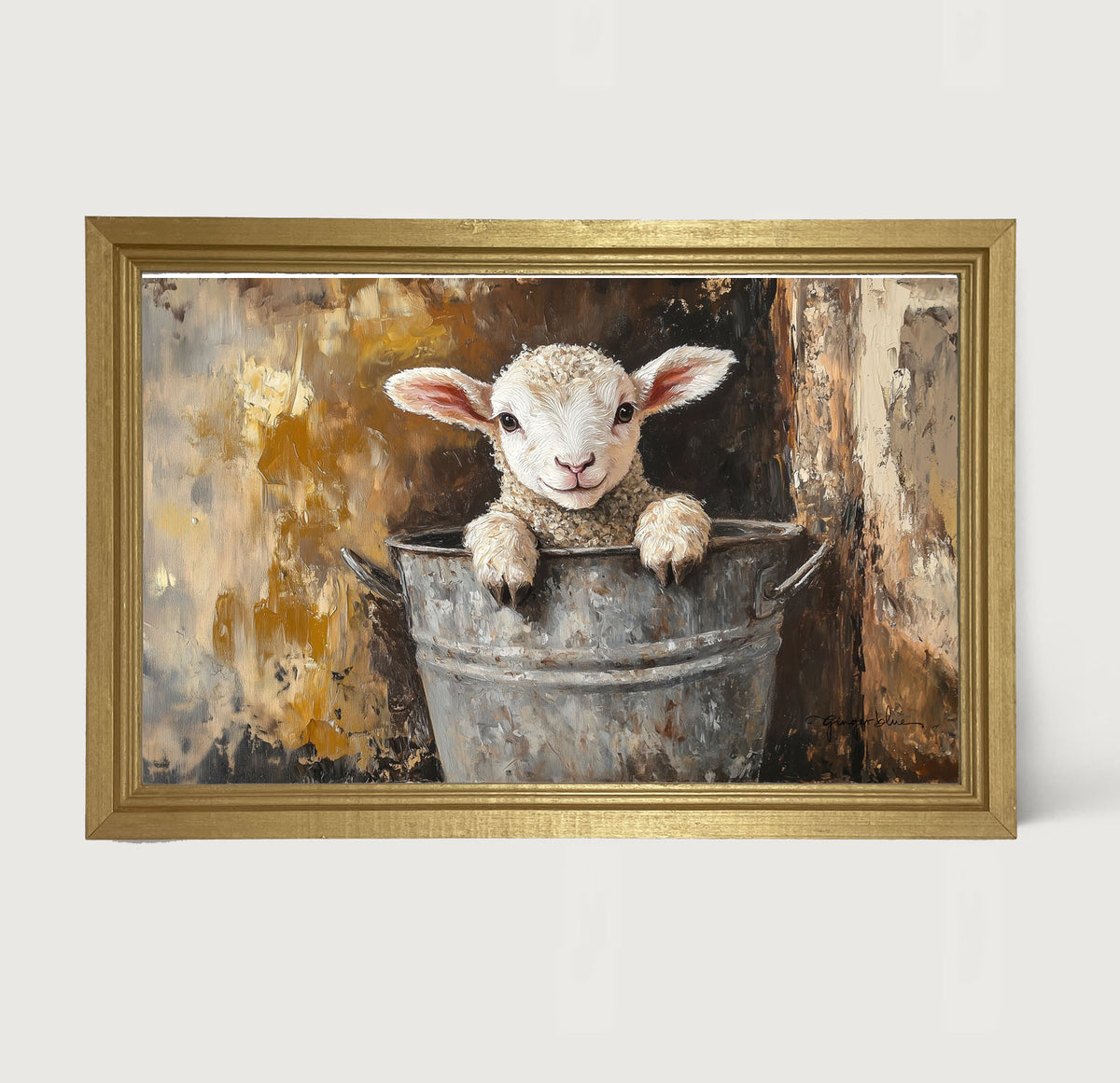 Baby Lamb in Metal Bucket