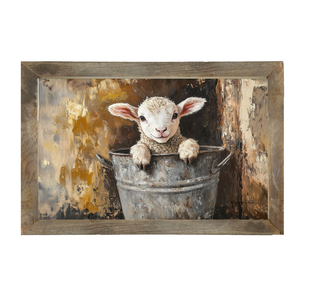 Baby Lamb in Metal Bucket - Framed Art