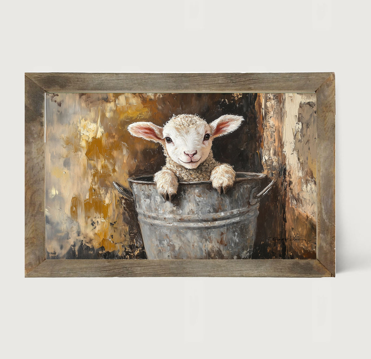 Baby Lamb in Metal Bucket