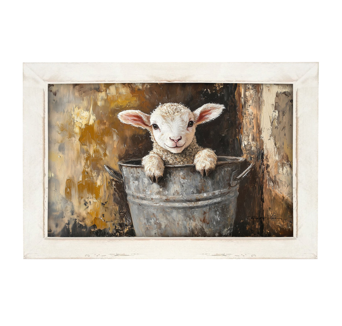 Baby Lamb in Metal Bucket - Framed Art