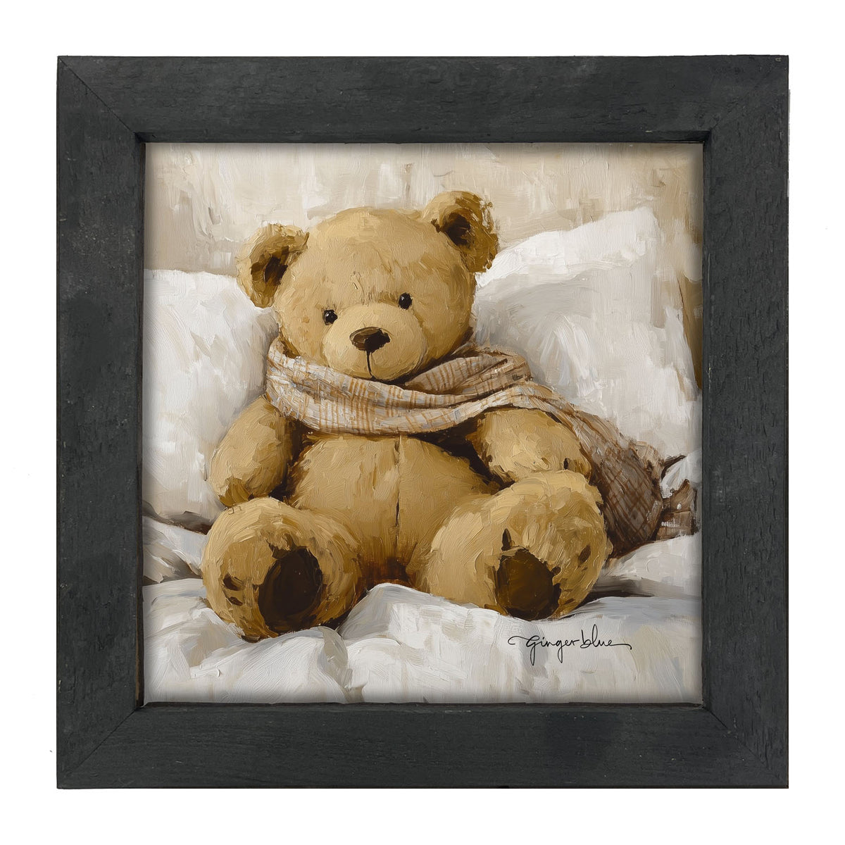 White Scarf Teddy Bear - Framed Art