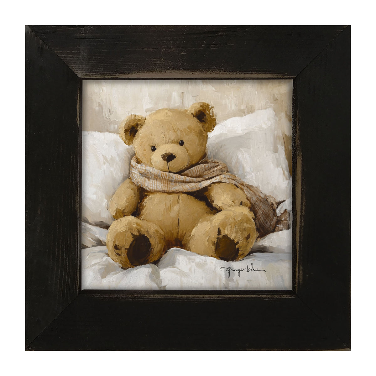 White Scarf Teddy Bear - Framed Art