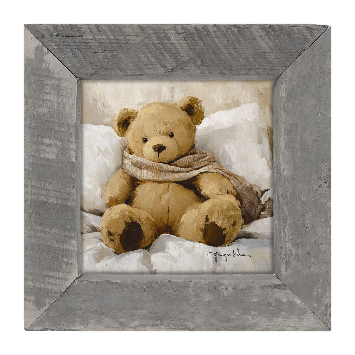 White Scarf Teddy Bear - Framed Art