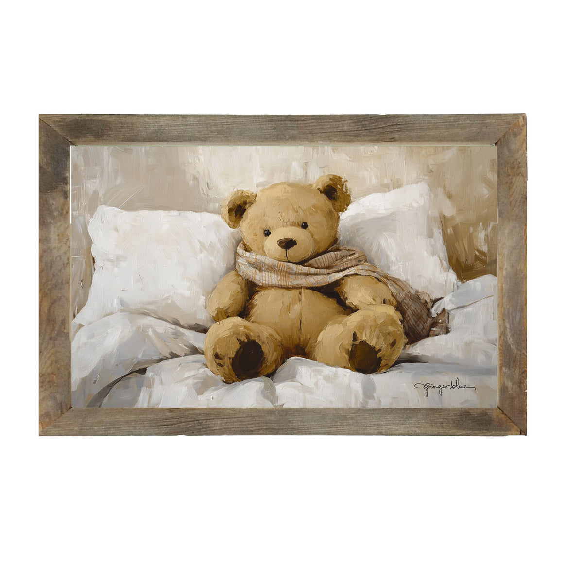 White Scarf Teddy Bear - Framed Art
