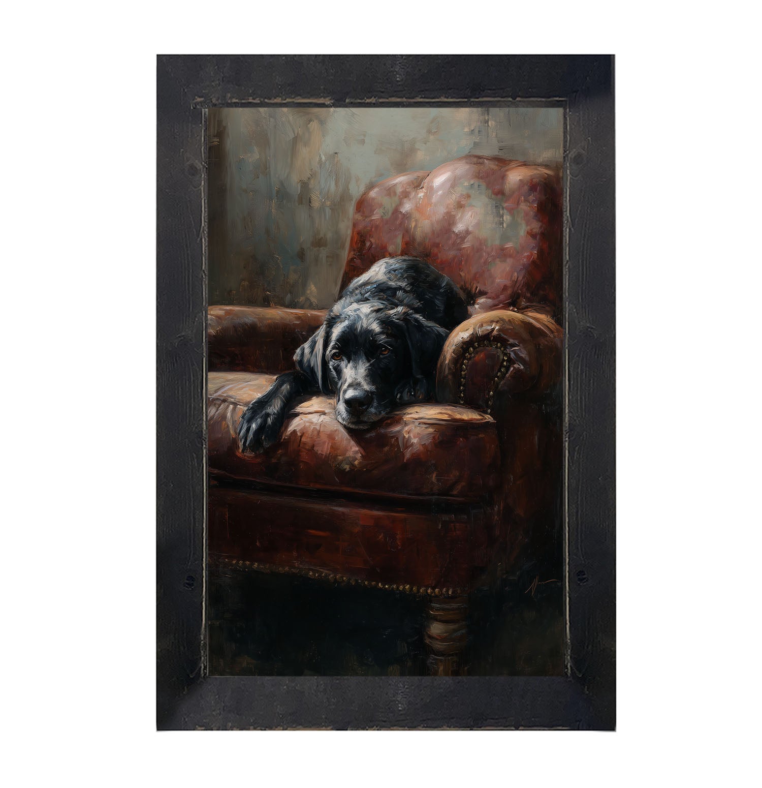Armchair with Black Lab - Framed Art