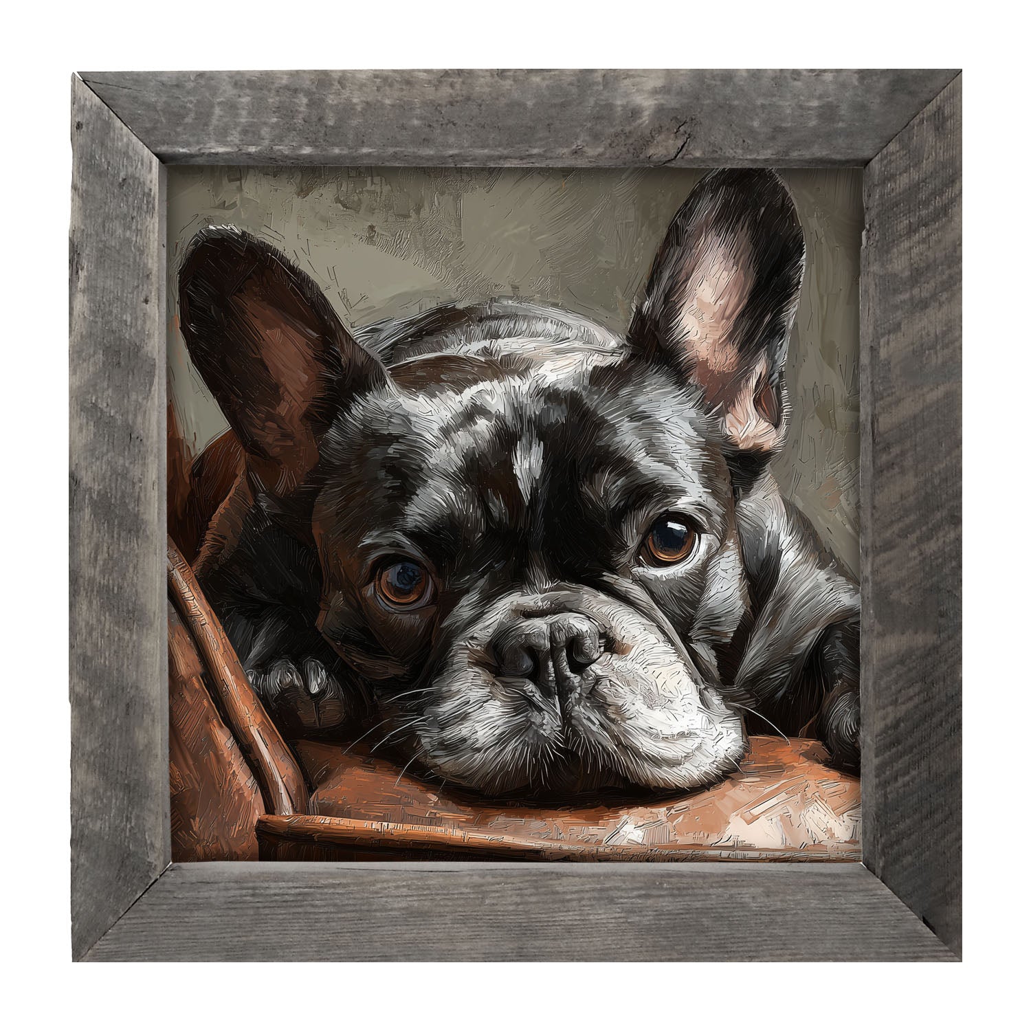 Armchair with Black French Bulldog - Framed Art
