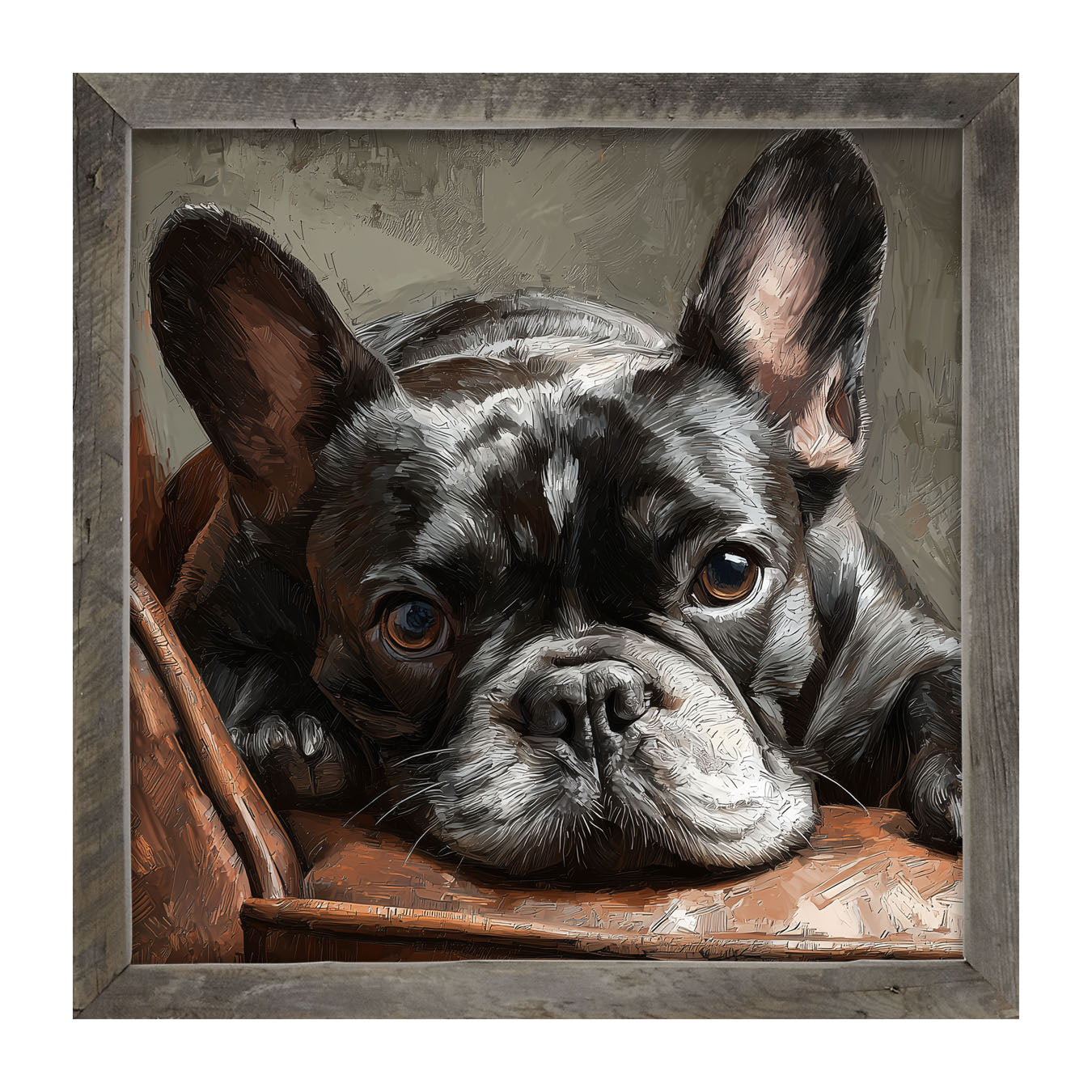 Armchair with Black French Bulldog - Framed Art