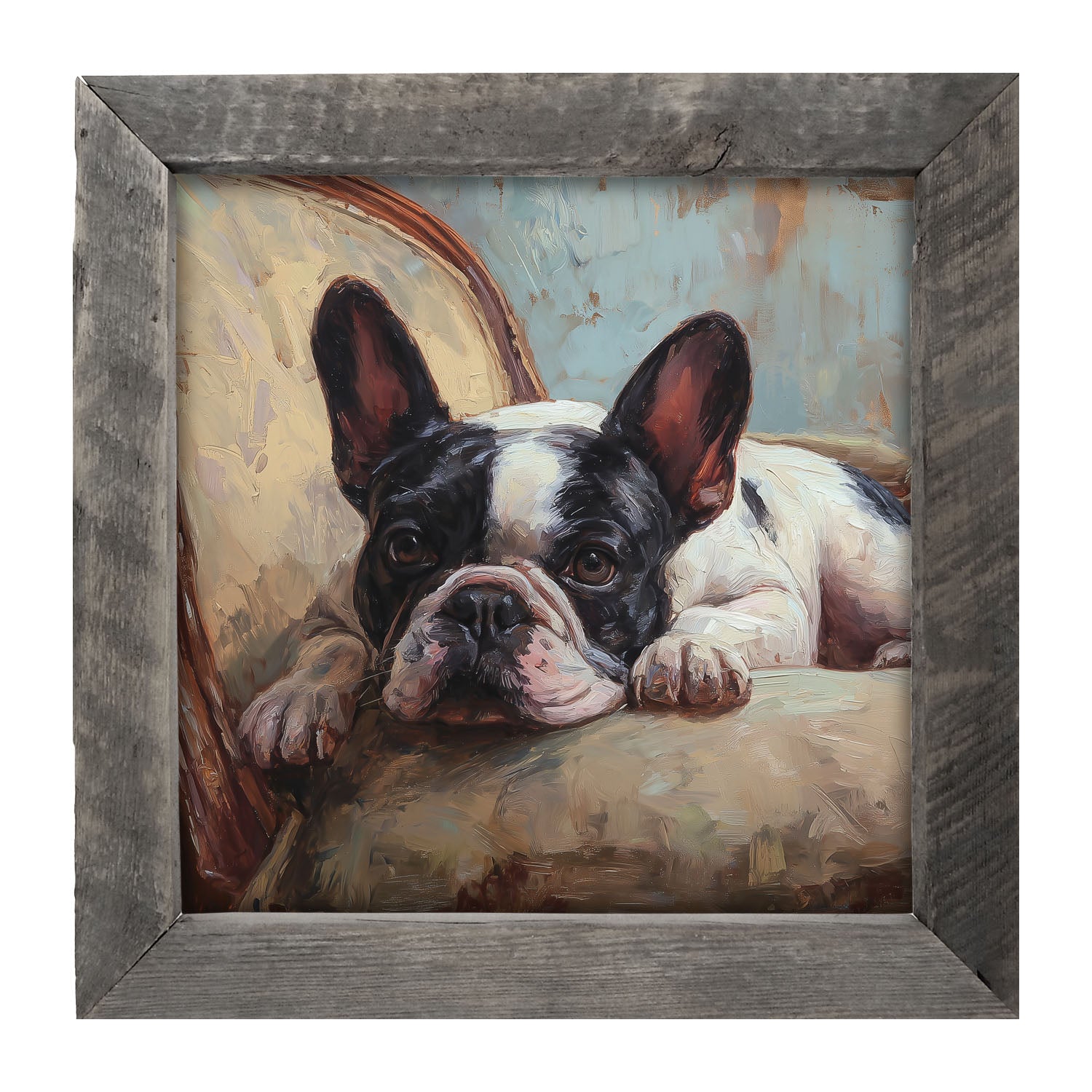 Armchair with Black and White French Bulldog - Framed Art