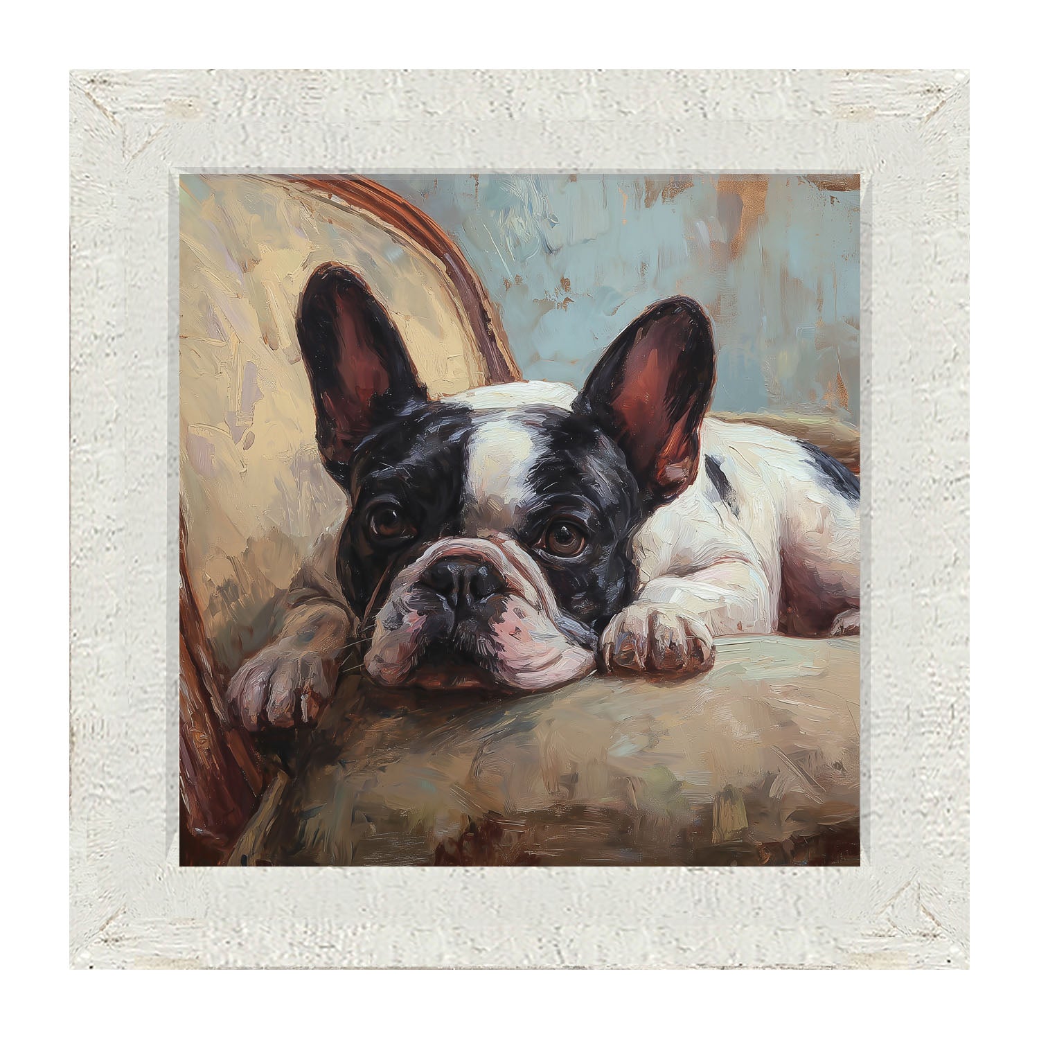 Armchair with Black and White French Bulldog - Framed Art