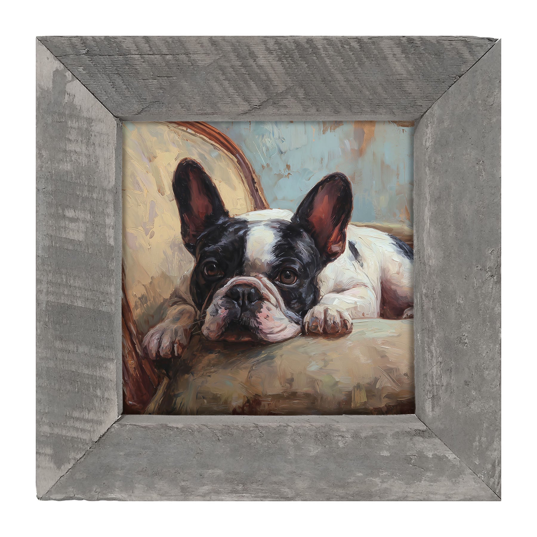 Armchair with Black and White French Bulldog - Framed Art