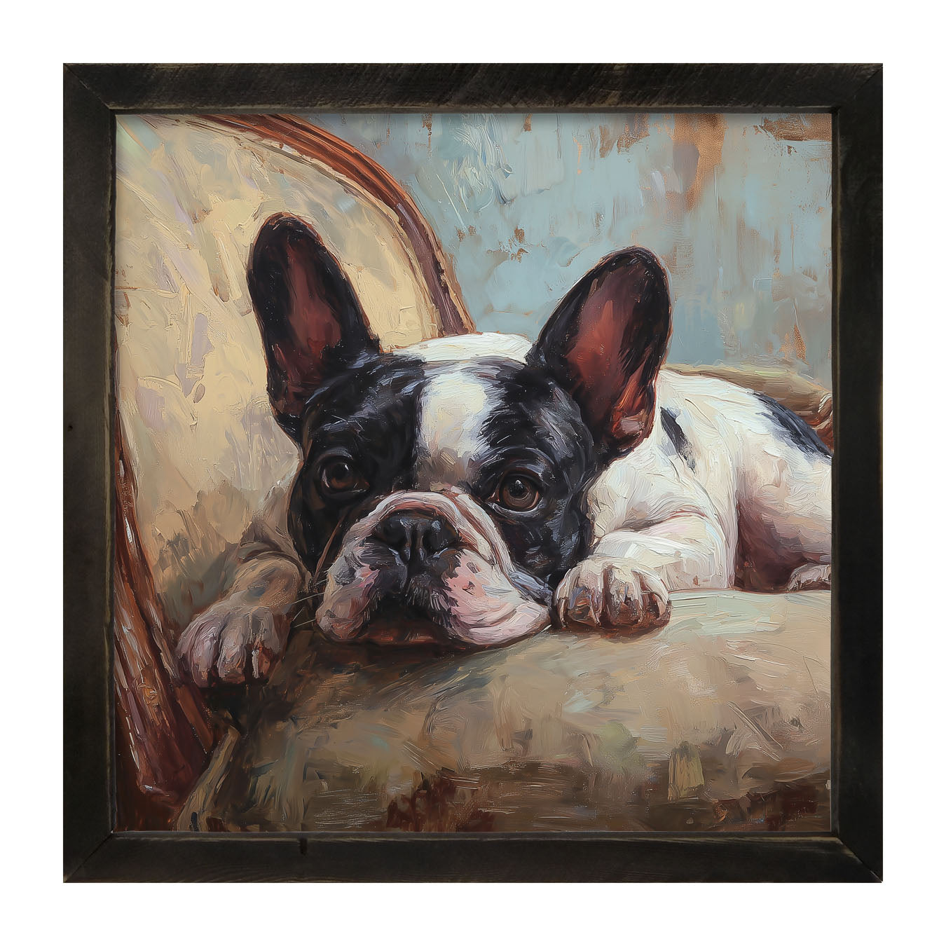 Armchair with Black and White French Bulldog - Framed Art