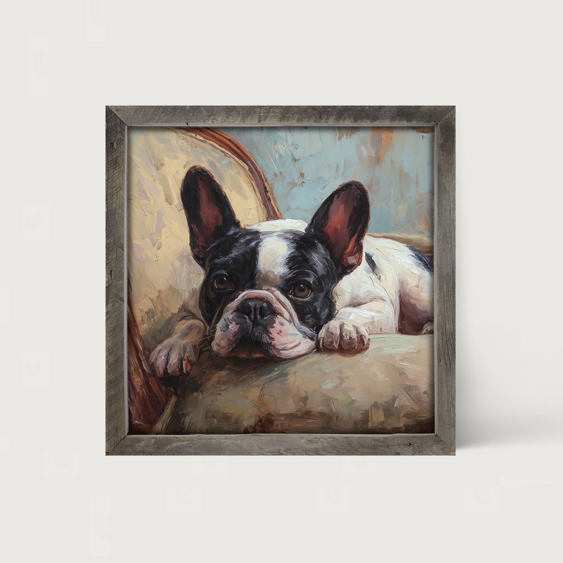Armchair with Black and White French Bulldog