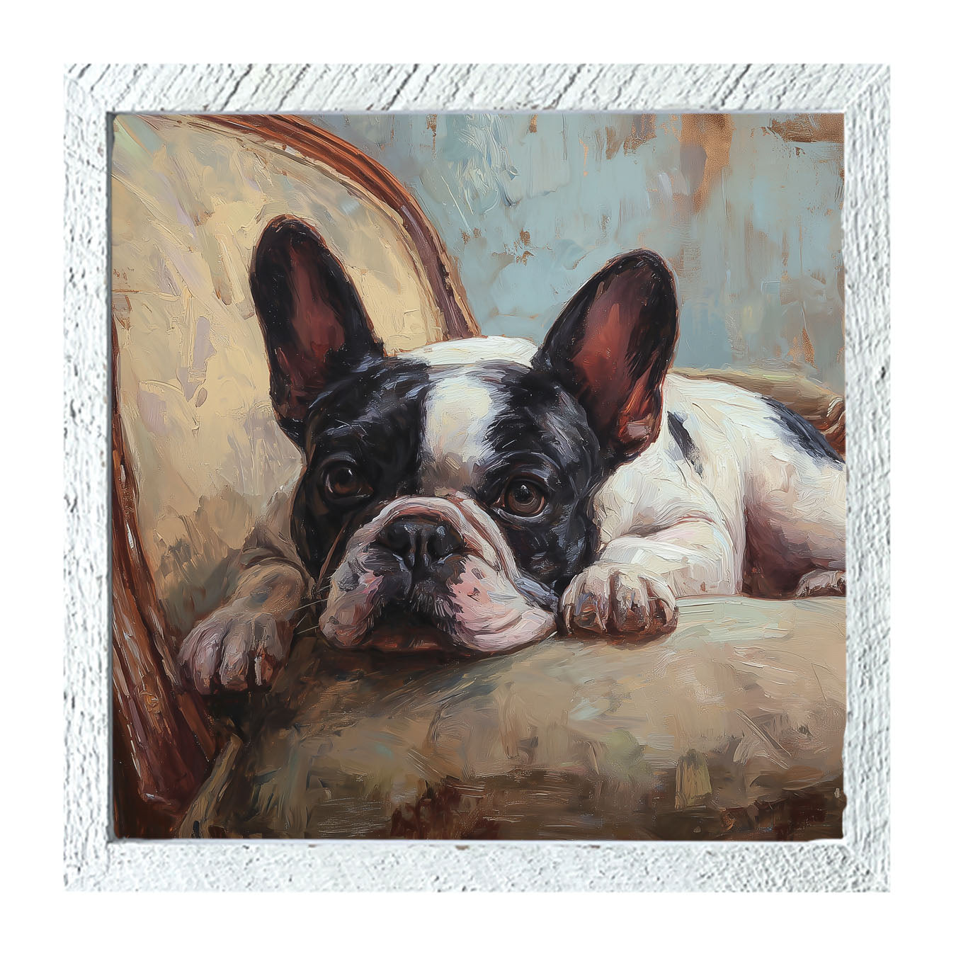 Armchair with Black and White French Bulldog - Framed Art