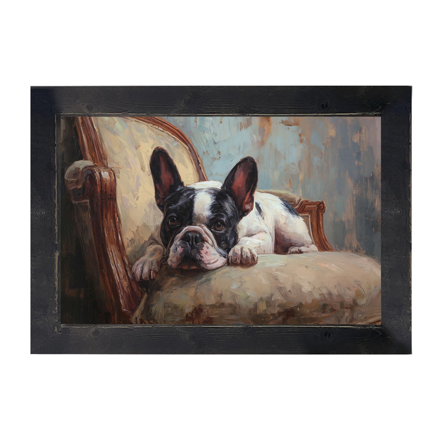 Armchair with Black and White French Bulldog - Framed Art