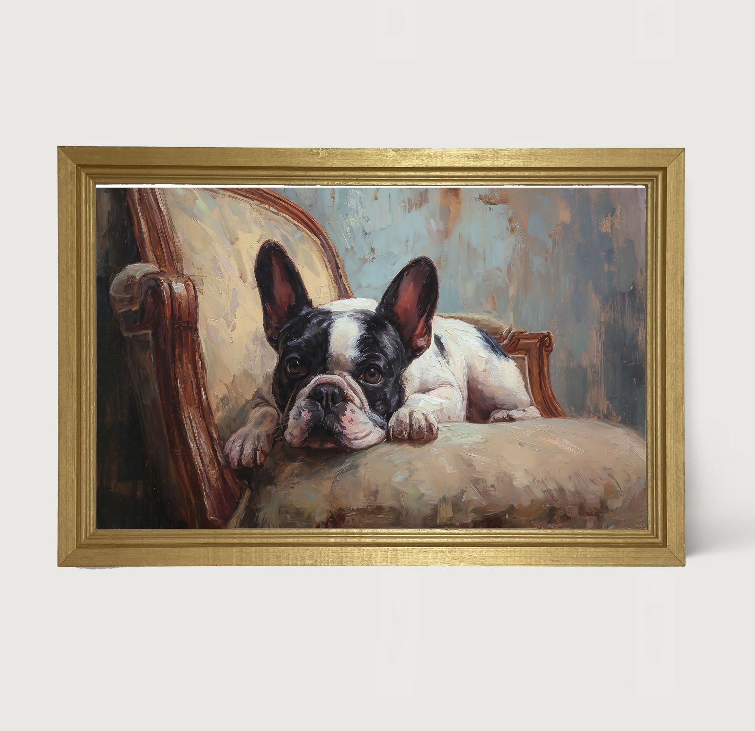Armchair with Black and White French Bulldog
