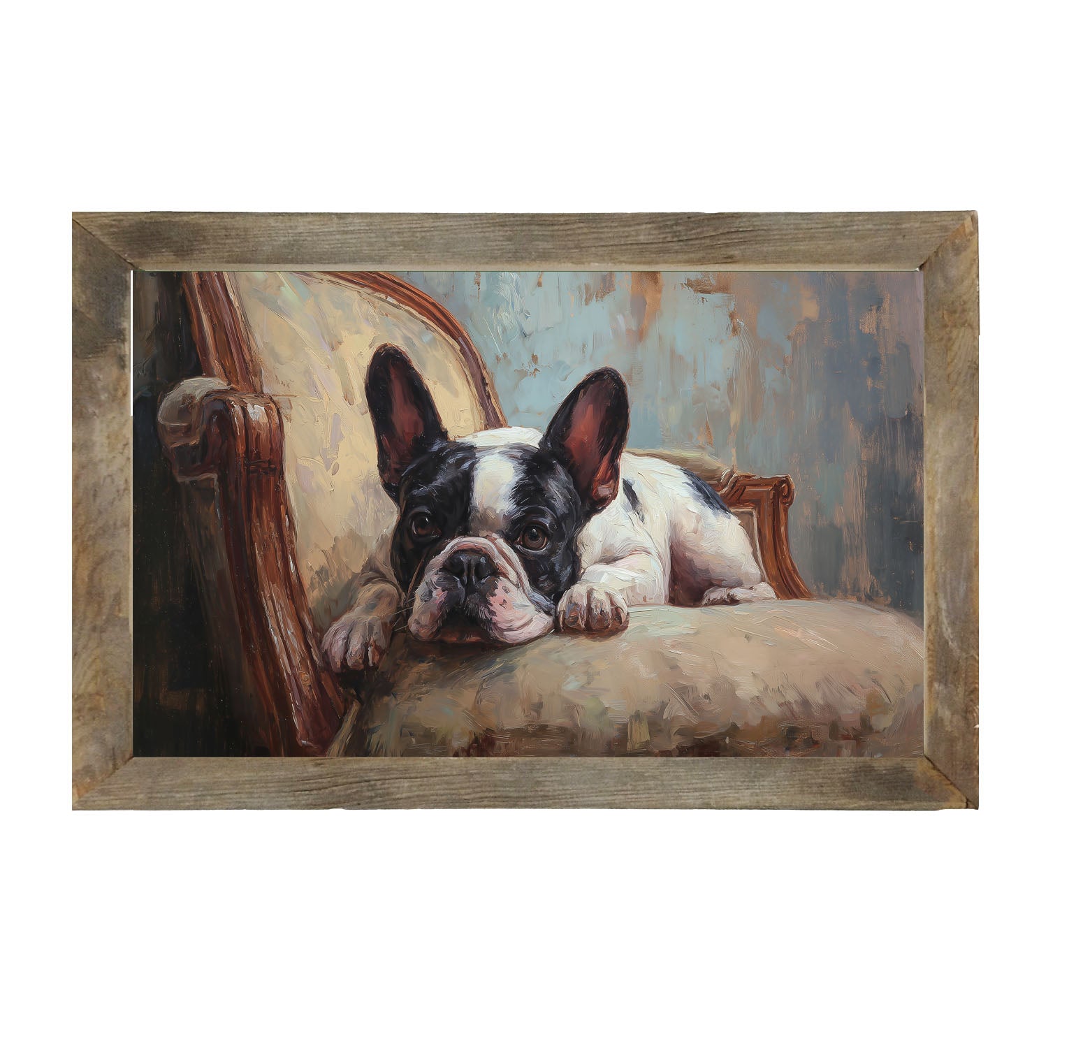 Armchair with Black and White French Bulldog - Framed Art