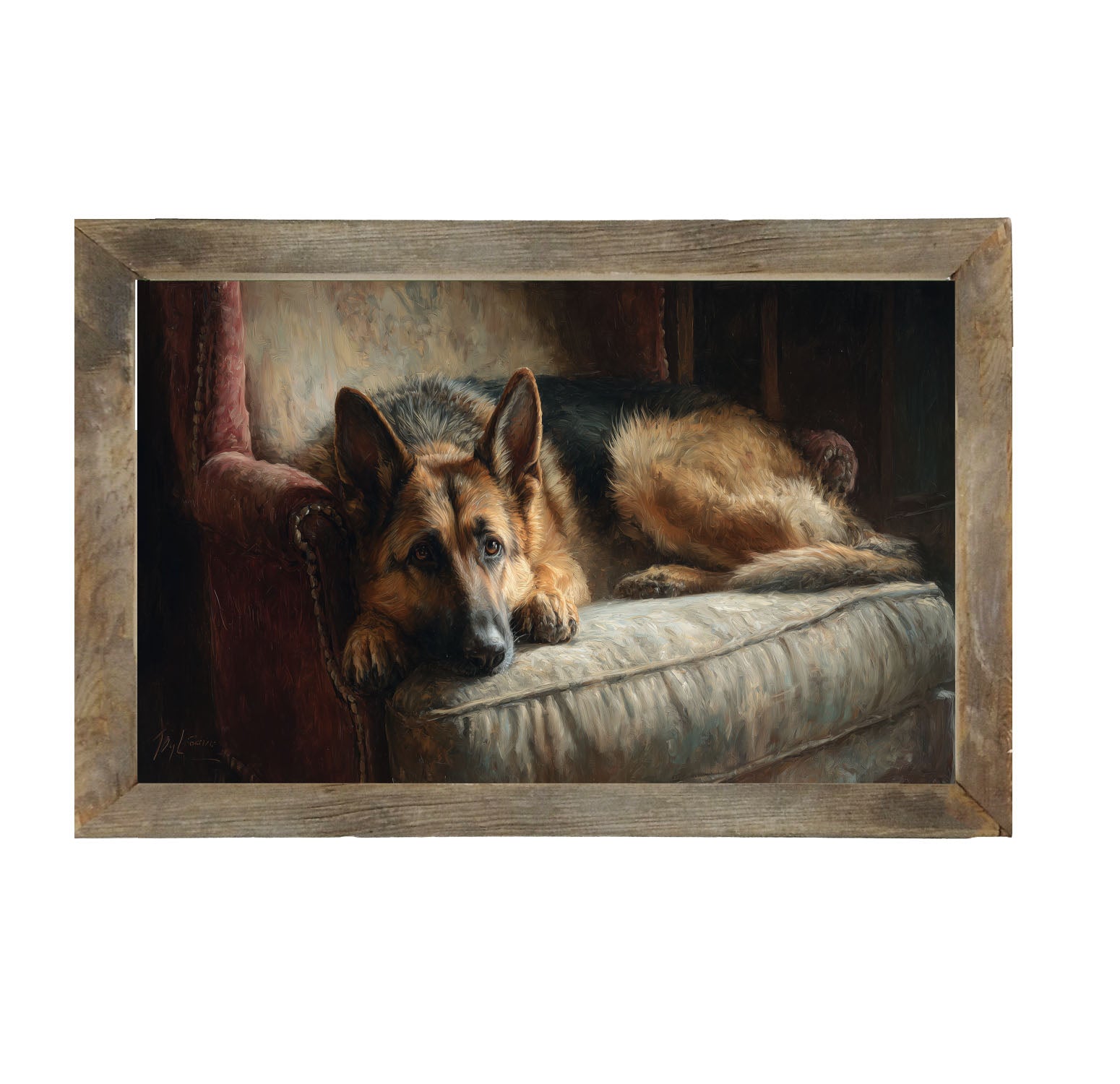 Armchair with German Shepard - Framed Art
