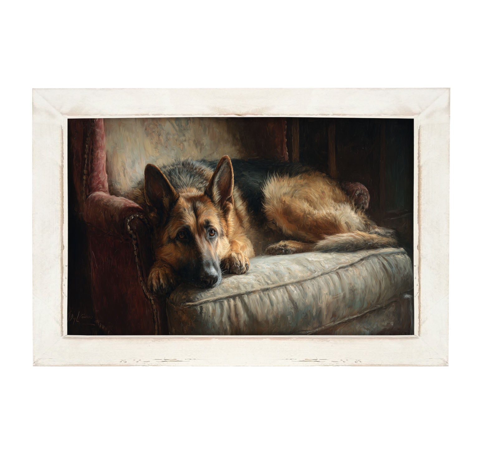 Armchair with German Shepard - Framed Art