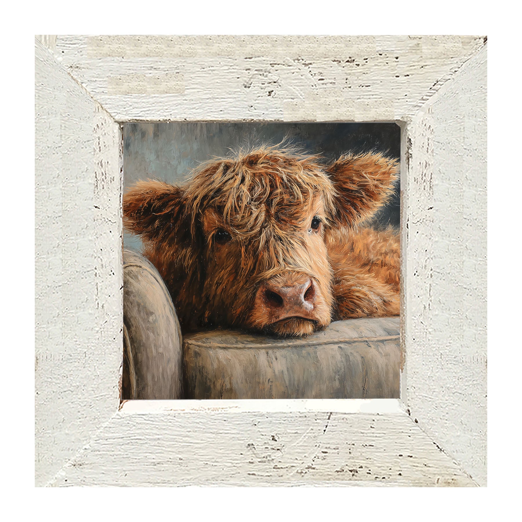 Armchair with Highland Cow - Framed Art