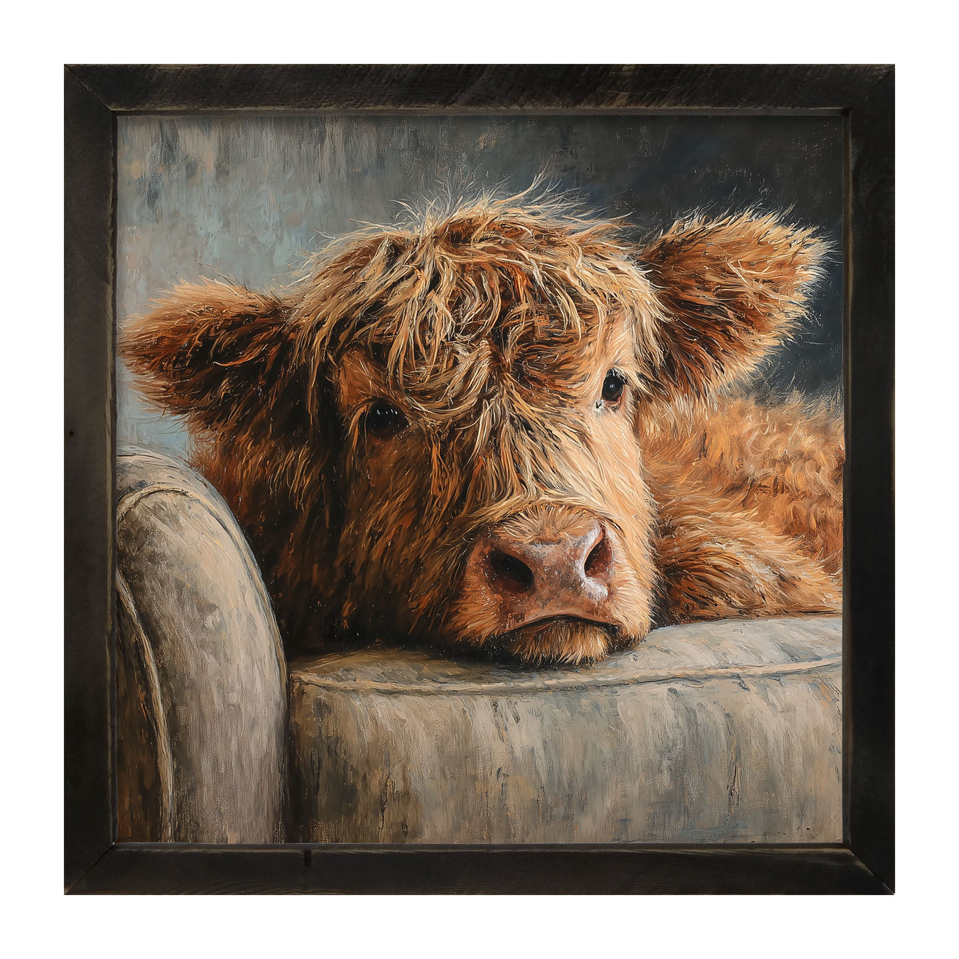 Armchair with Highland Cow - Framed Art