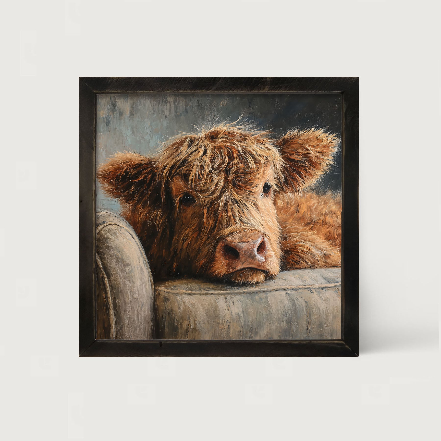 Armchair with Highland Cow - Framed Art