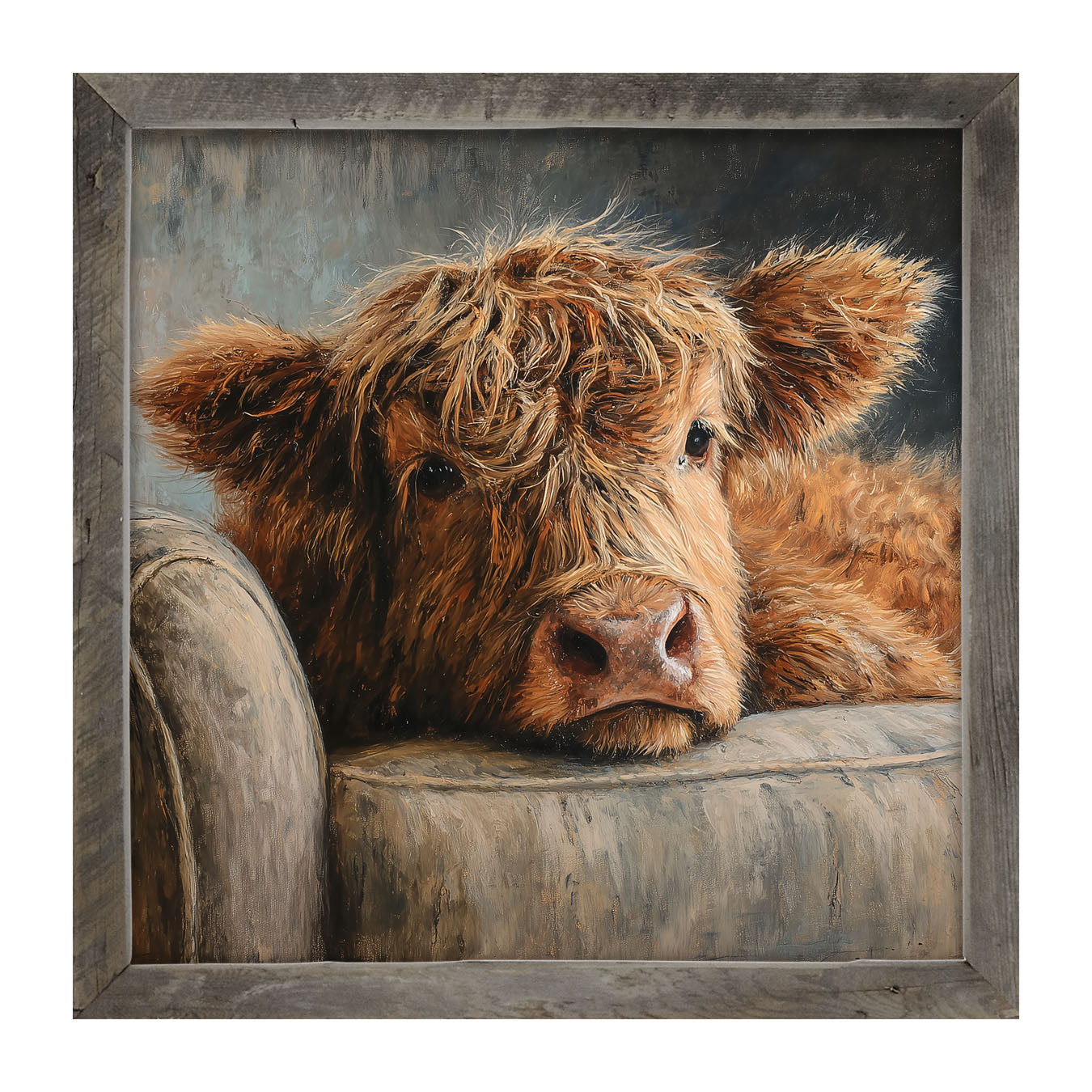 Armchair with Highland Cow - Framed Art