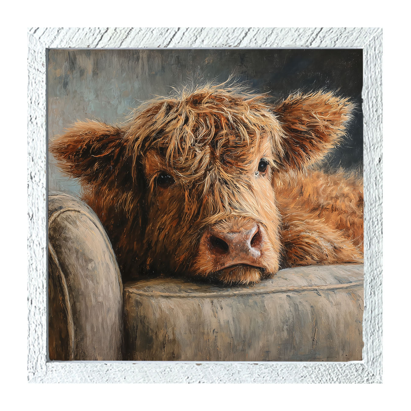 Armchair with Highland Cow - Framed Art
