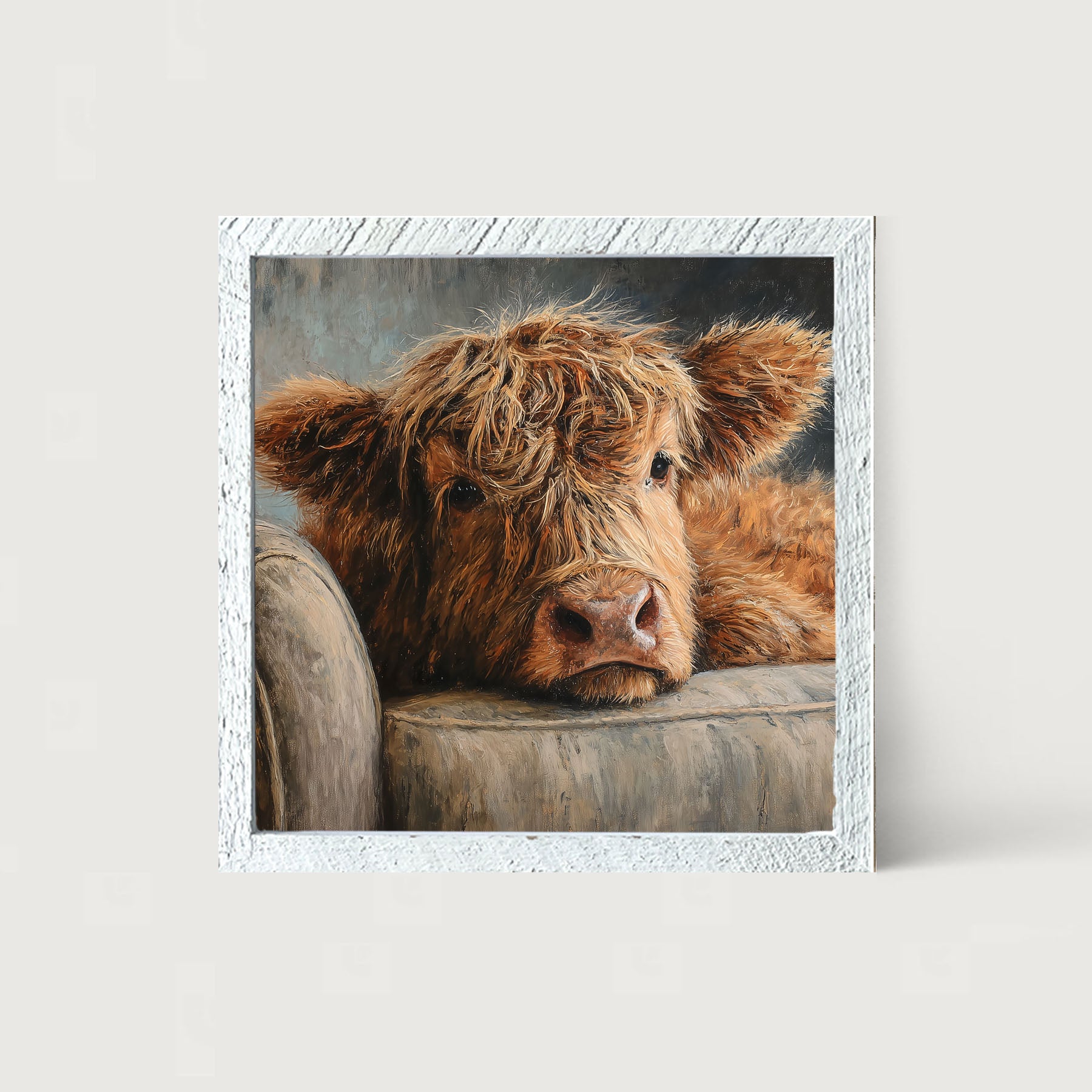 Armchair with Highland Cow - Framed Art