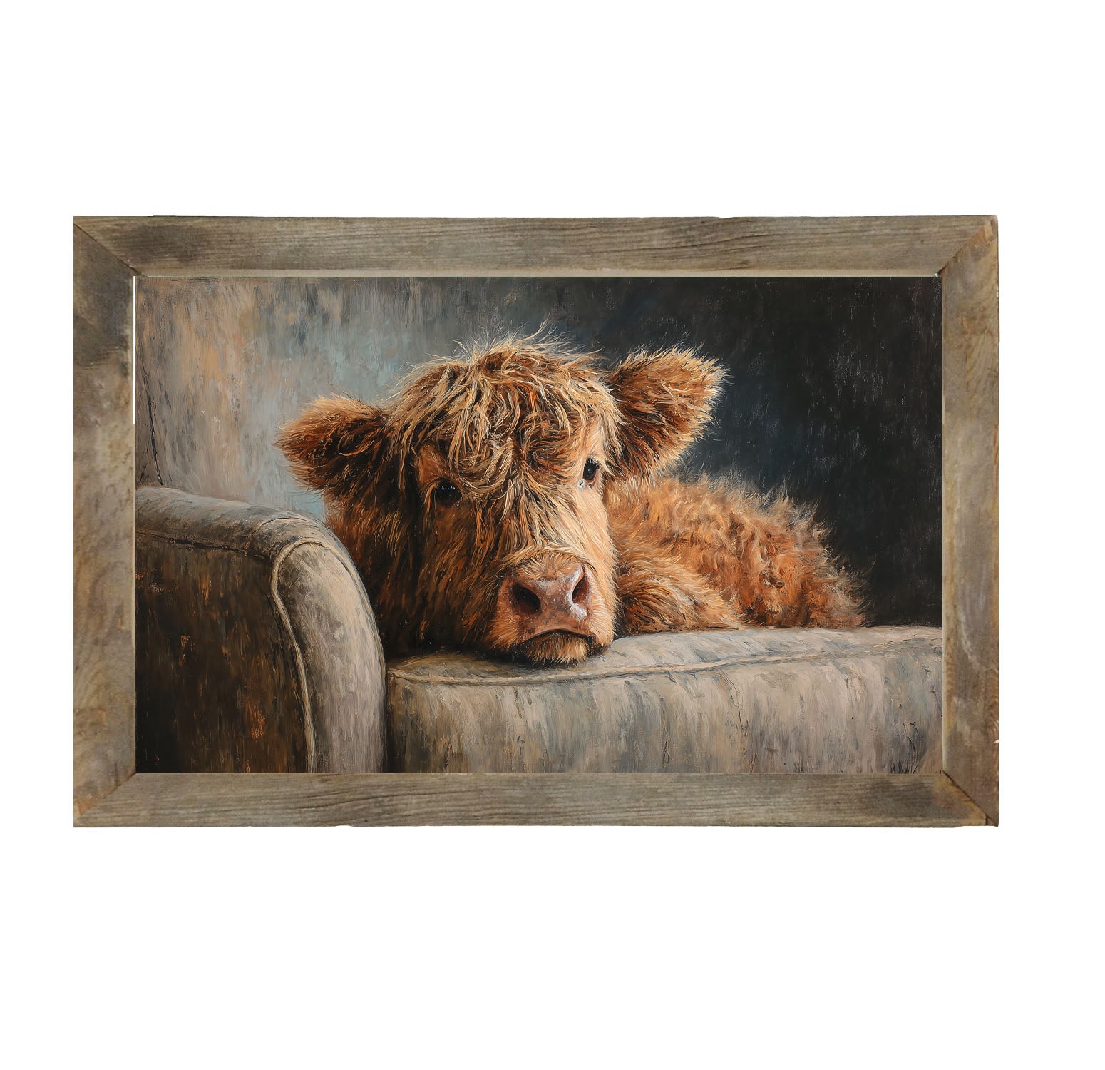 Armchair with Highland Cow - Framed Art