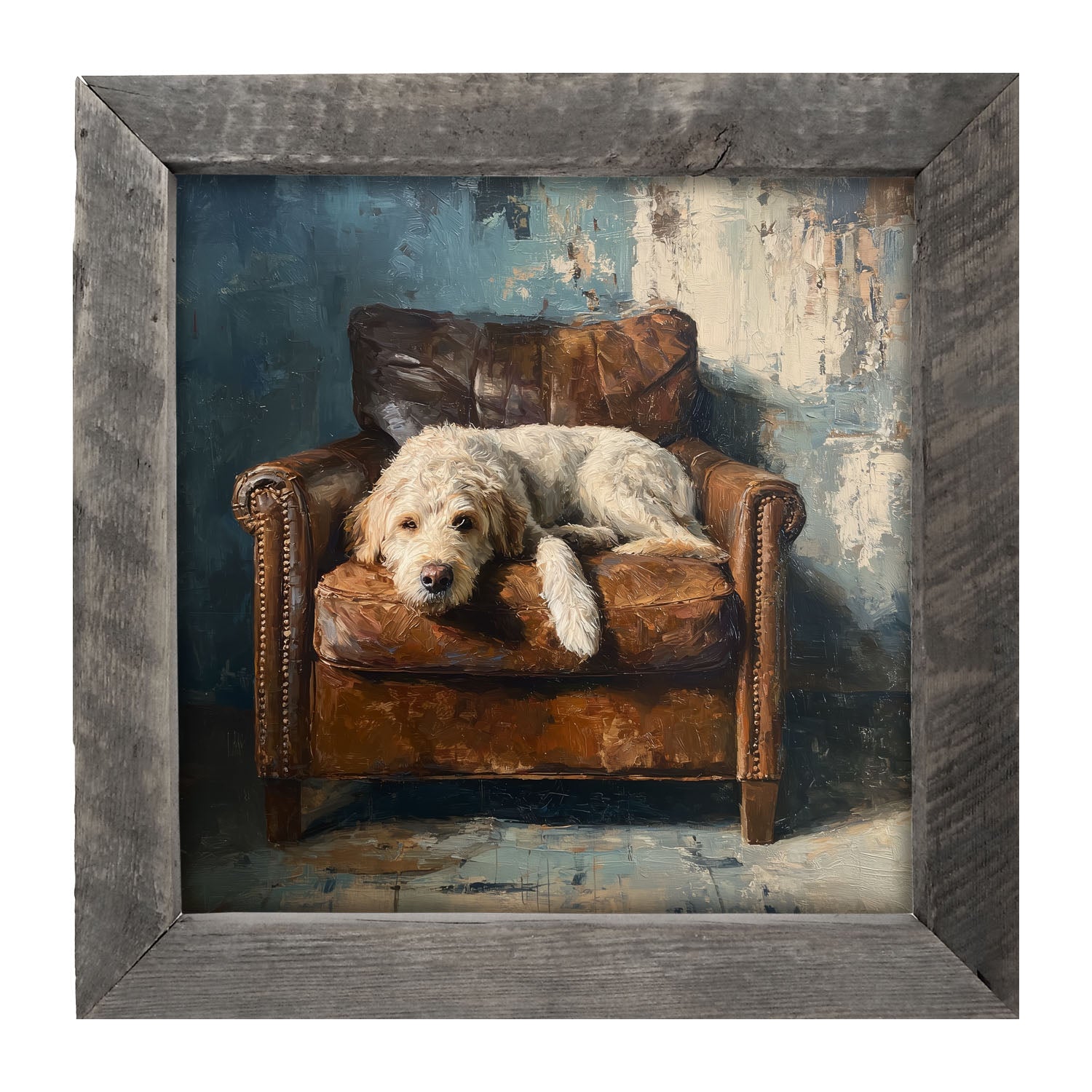 Armchair with Resting Labradoodle - Framed Art